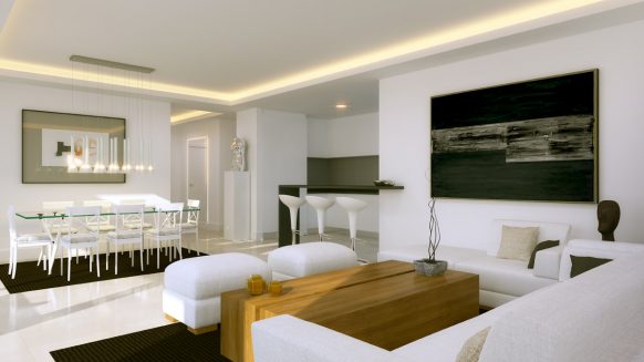 Atalaya Hills modern new build apartments Benahavis_Living room with openplan kitchen_Realista Quality Properties Marbella