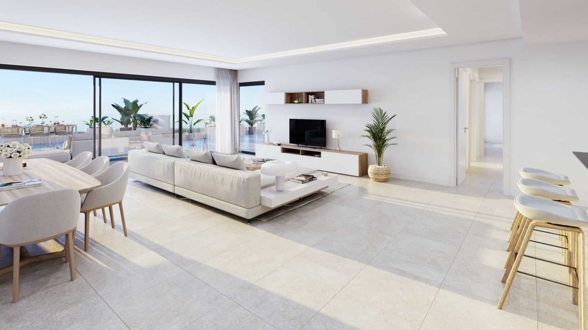 LIF3 Estepona stad 3 slaapkamer licht hoekappartement met groot overdekt terras, uitzicht op stad en zee