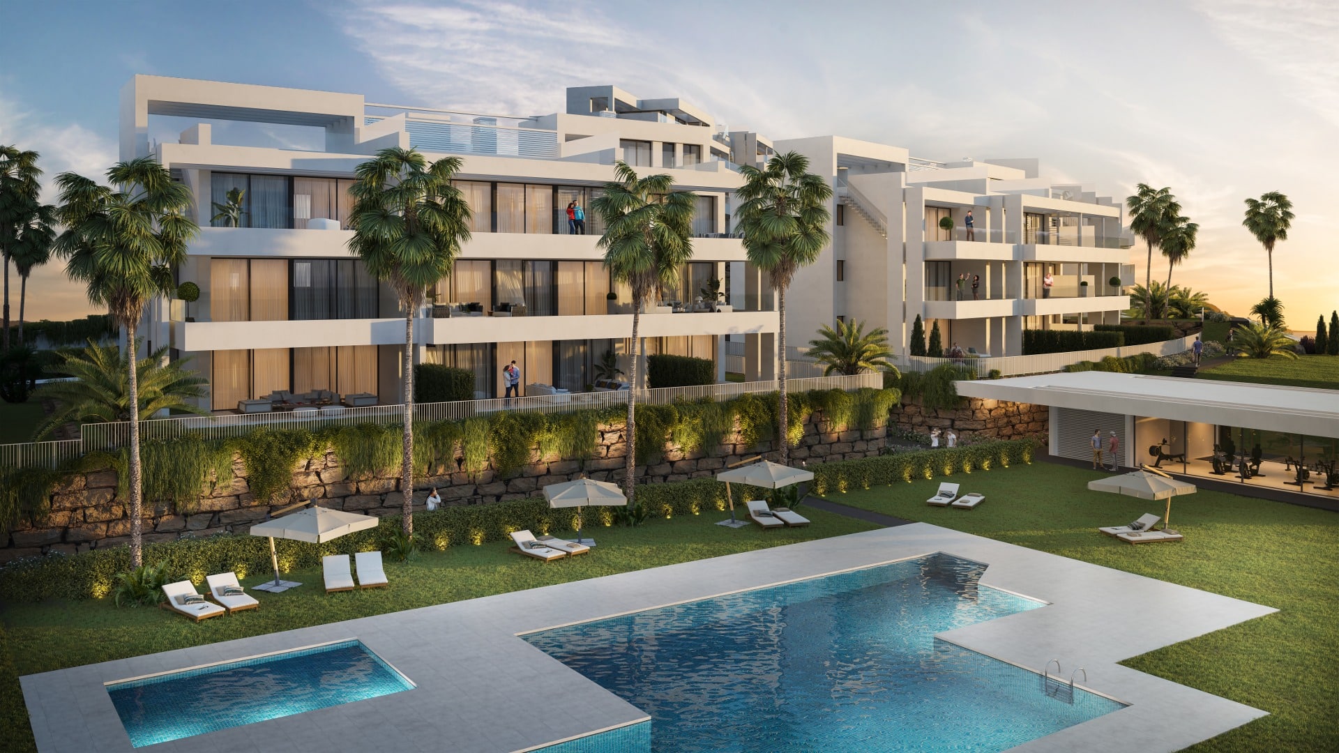 Nieuw appartement in Azahar de Estepona, mooie indeling, mooi terras en open uitzicht op zee.