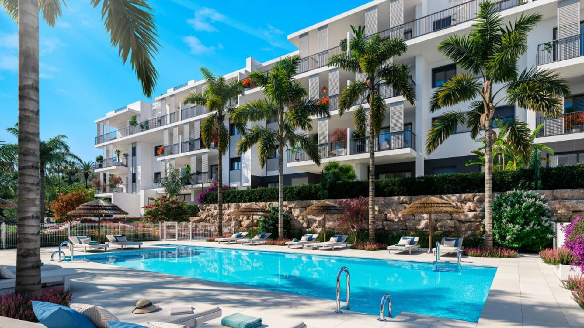 Stadscentrum Estepona Appartement Isidora Living met zwembad en on-site faciliteiten als sportschool en co-working space