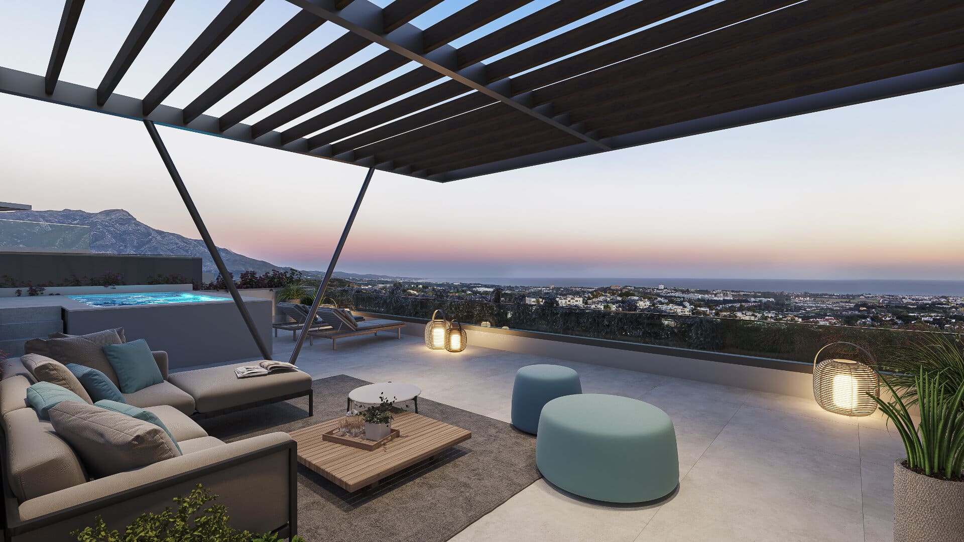 Gloednieuw en modern Tiara Penthouse met dompelbad in La Quinta, Benahavís.