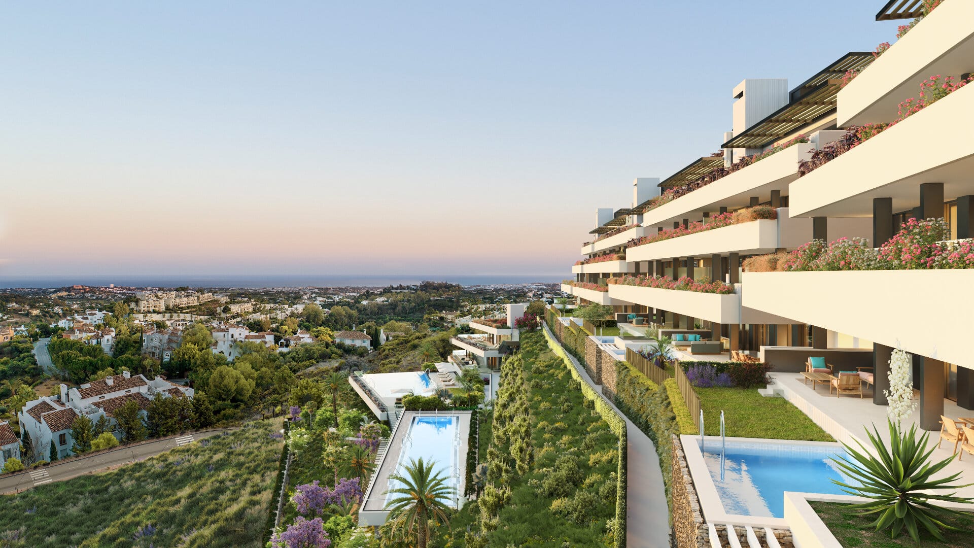 Nieuw luxe 3 slaapkamer begane grond appartement met groot terras, tuin en zwembad in Tiara, La Quinta Benahavís