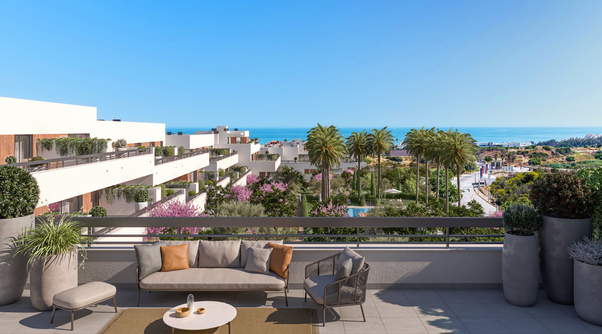 Nieuw modern penthouse met drie slaapkamers in SUNSET BAY Estepona met prachtig vrij uitzicht op zee