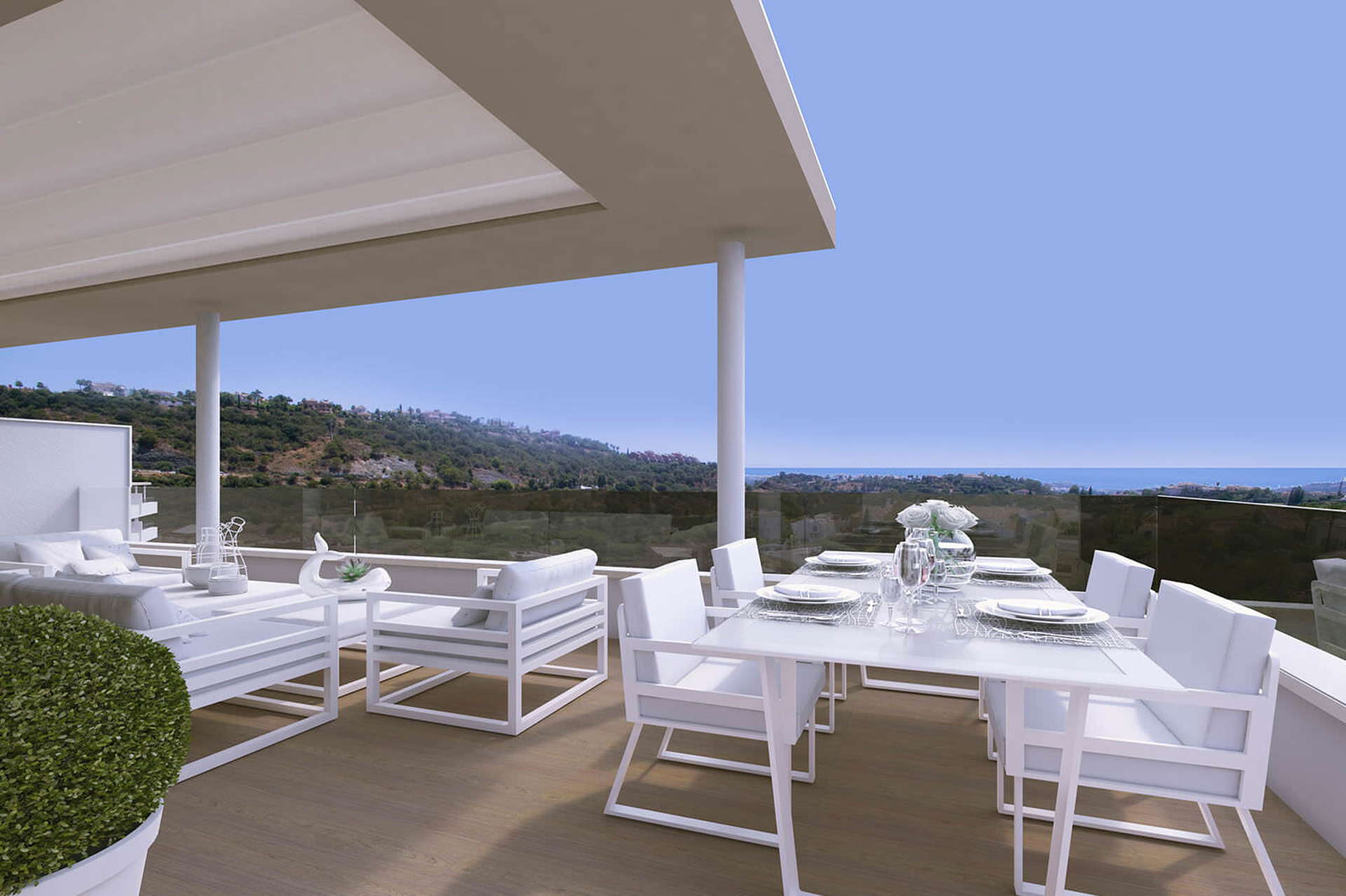 Off plan three bedroom penthouse with open golf and sea views for sale in Benahavis, Marbella
