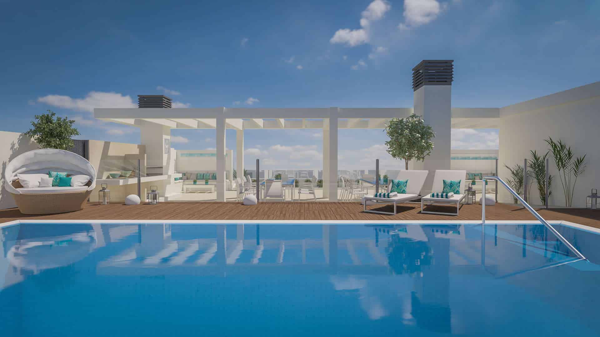 Malaga City centre apartment new with garage rooftop and swimming pool