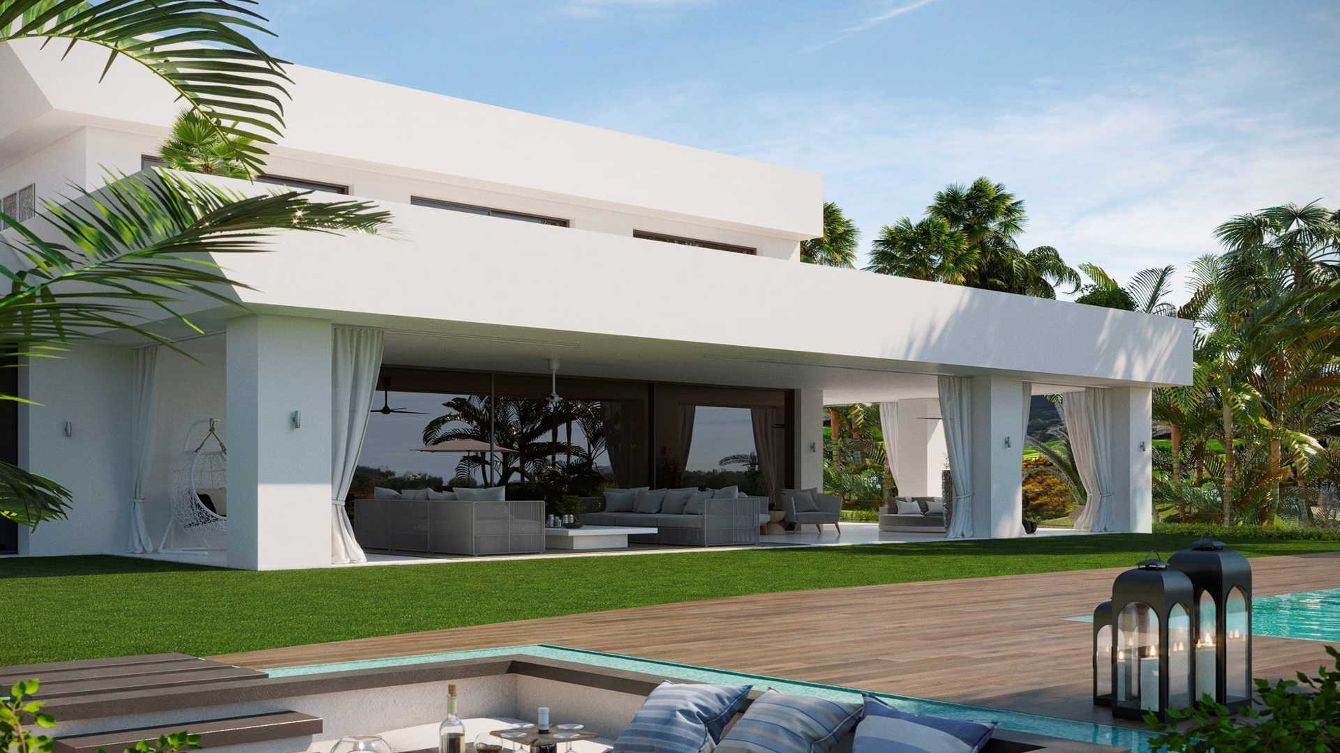 Brand new modern villa in la Alqueria Benahavis for sale, with private pool and open sea views