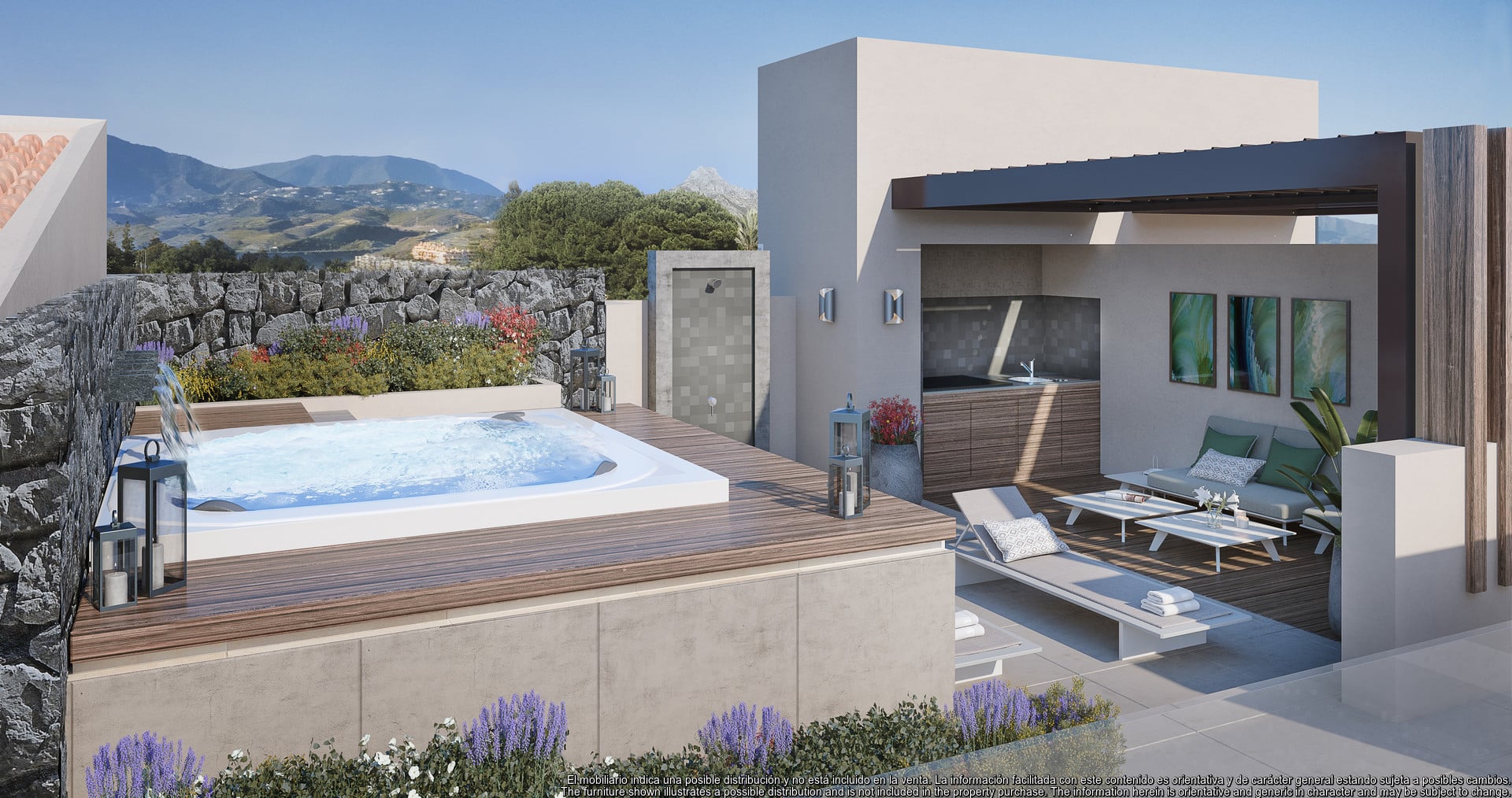 Duplex penthouse in Los Olivos Real de La Quinta Resort with large roof terrace and sea views