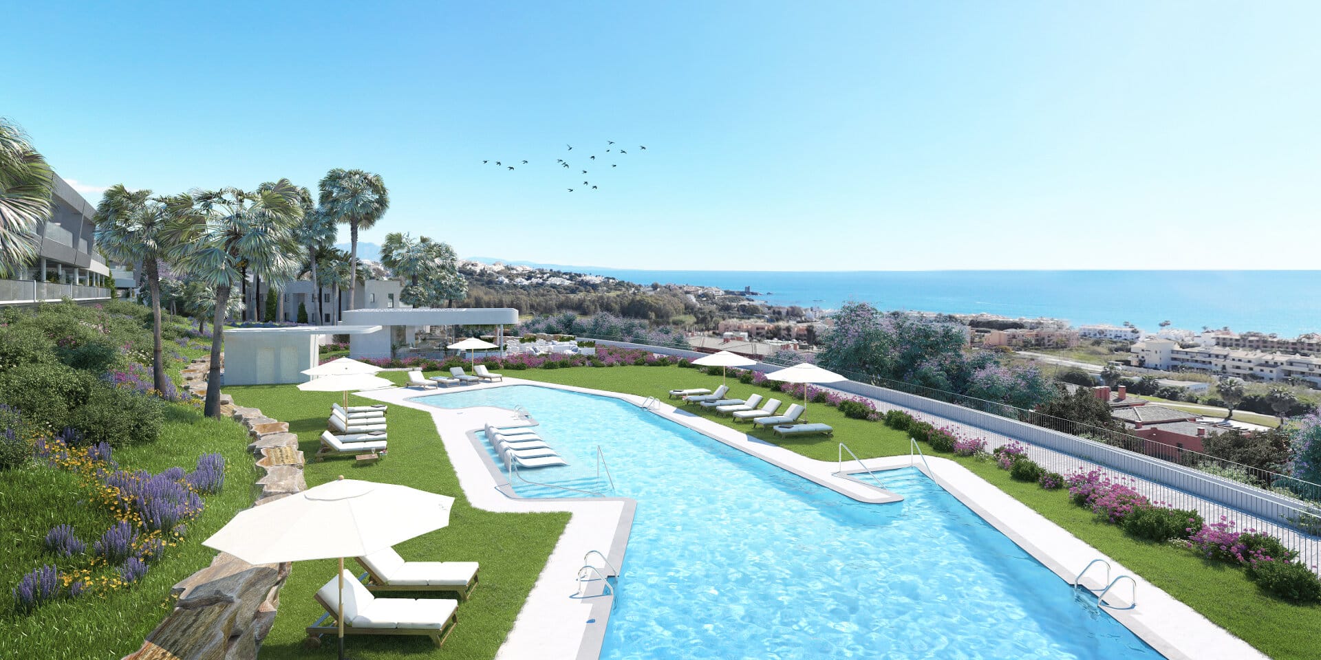 New 2 bedroom apartment 400 meters from the beach with beautiful views over the sea and the Doña Julia golf course