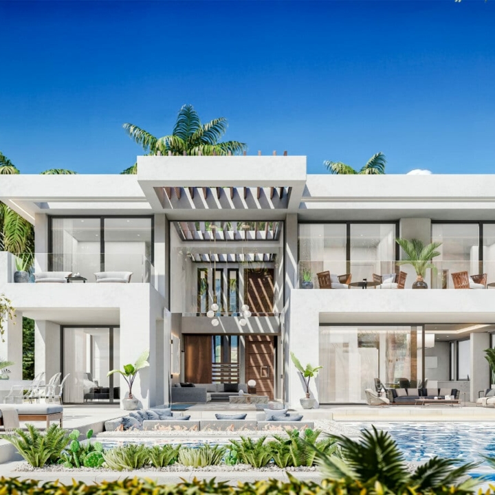 New build villa in New Heights Estepona with large floor to ceiling windows for lots of natural light Picture