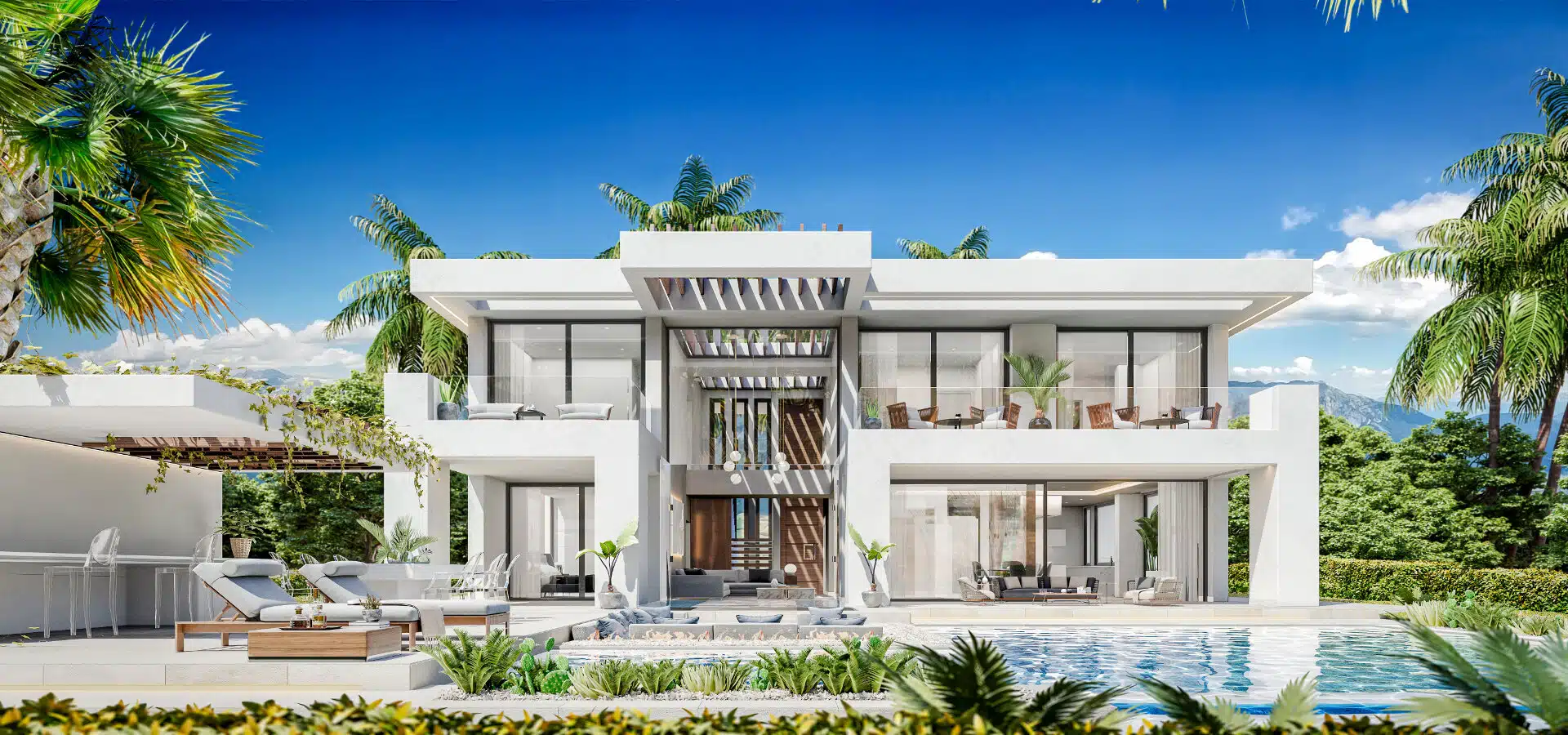 New build villa in New Heights Estepona with large floor to ceiling windows for lots of natural light