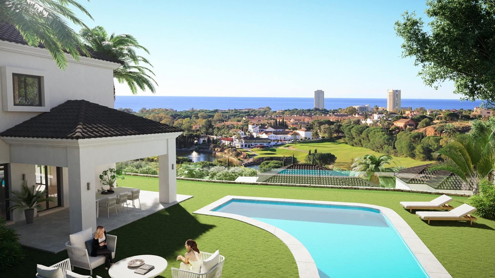 New villa in Elviria overlooking Santa Maria Golf & Country Club towards the Mediterranean Sea