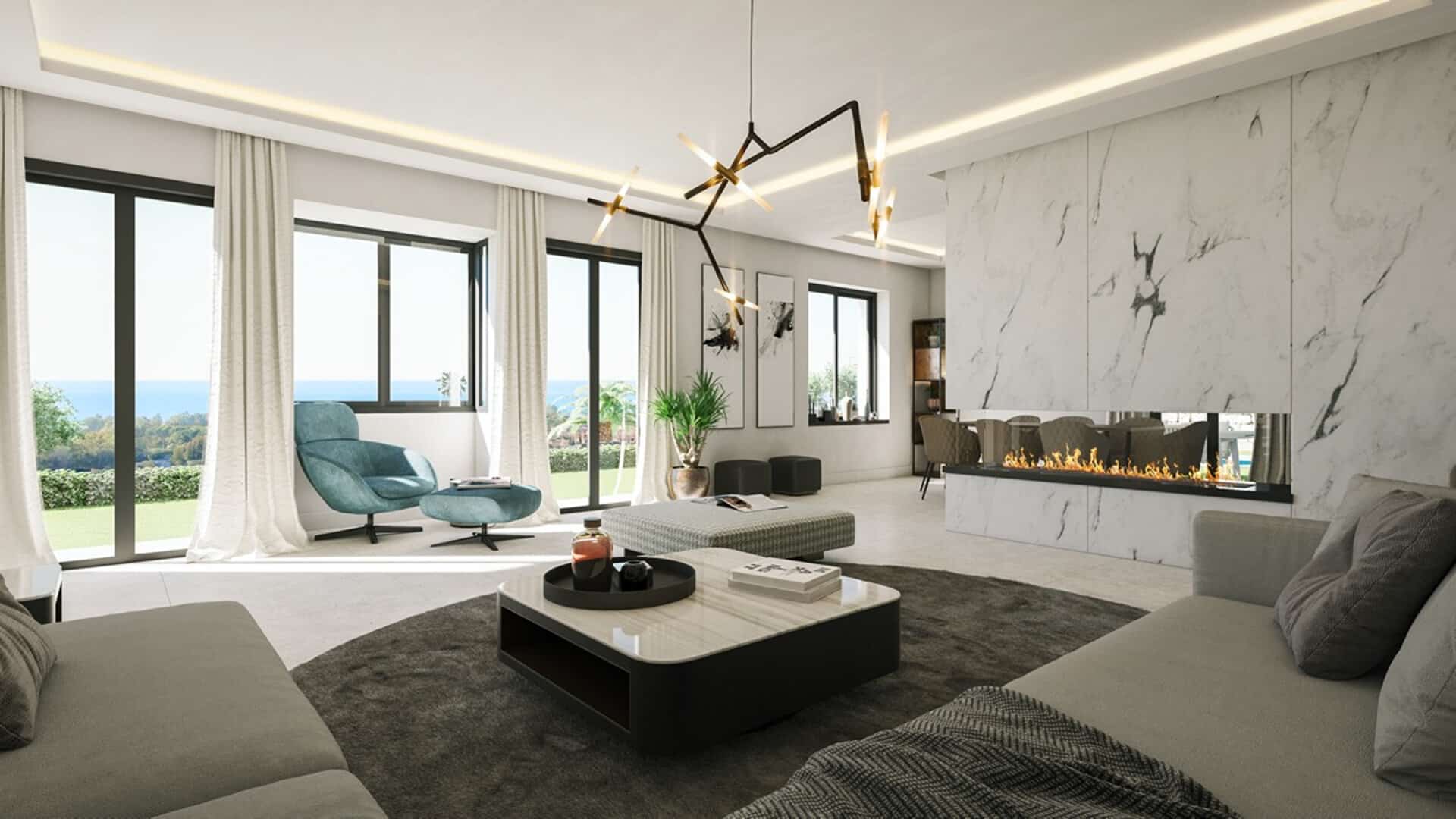New semi-detached sea view front line Santa Maria Golf villa in Elviria Marbella