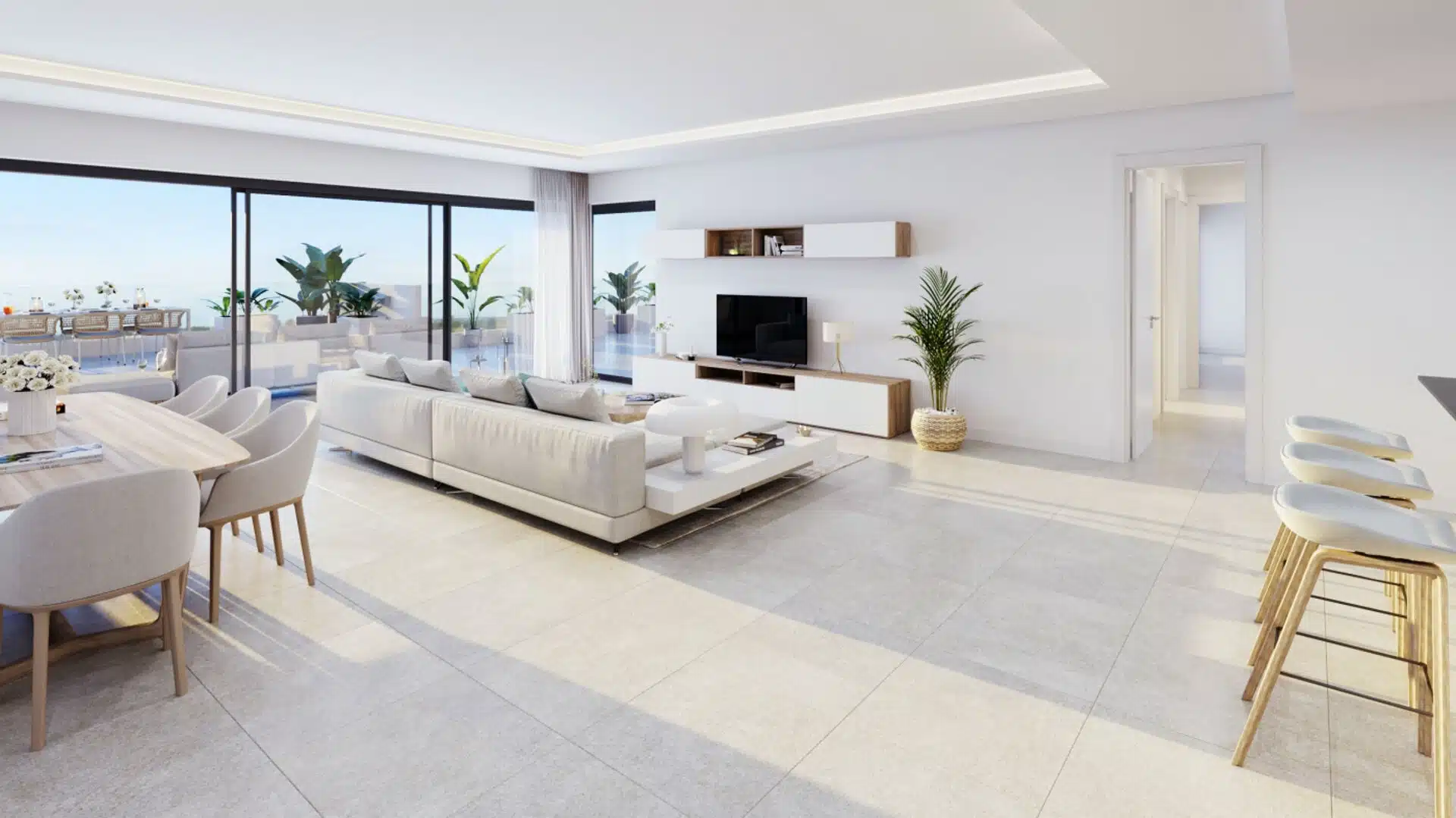 LIF3 Estepona town 3 bedroom bright corner apartment with large wrap around terrace, city town and sea views